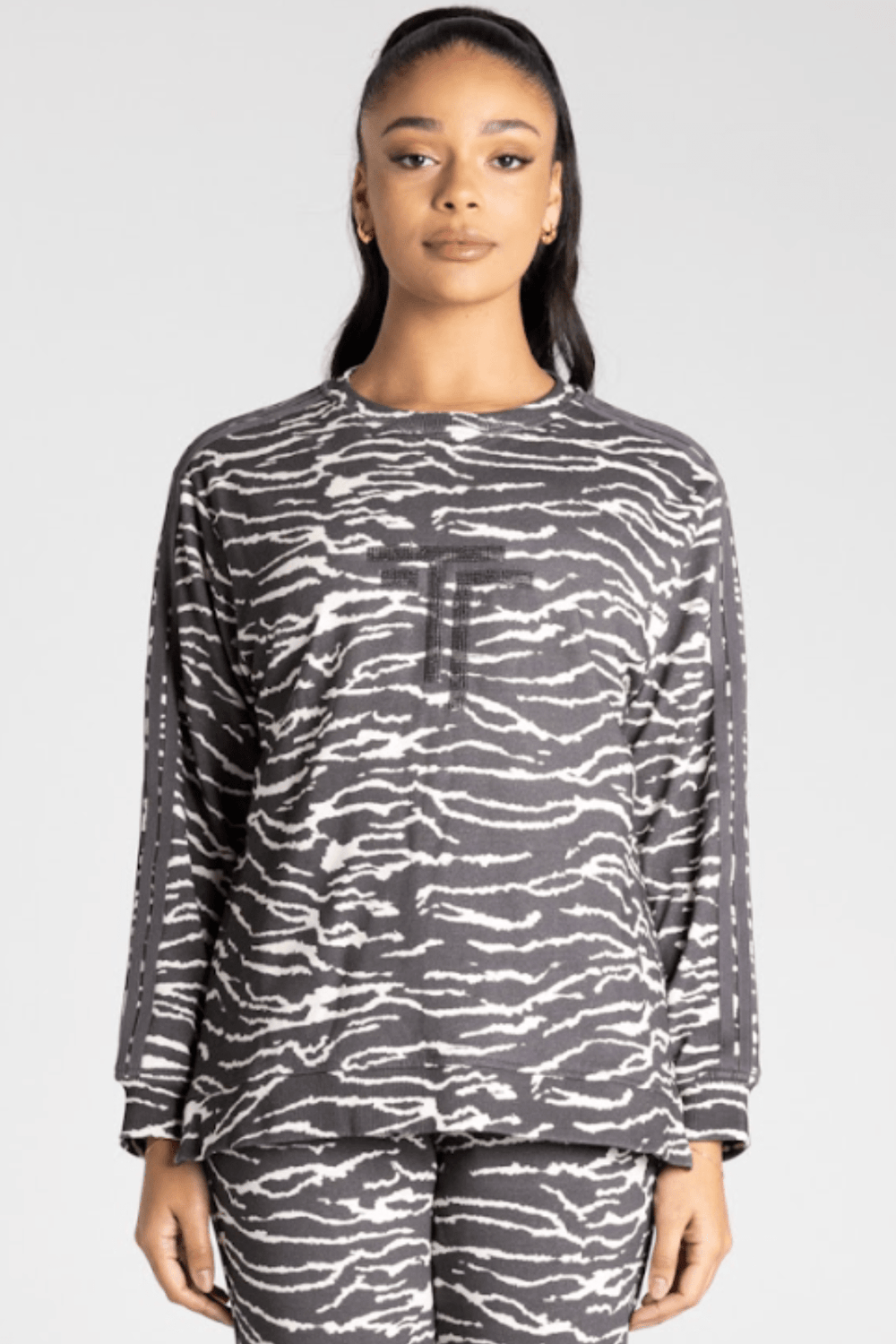 Zebra Print Sweat Top - Slate/Ivory - TT16 - Pizazz BoutiqueTwo - T's