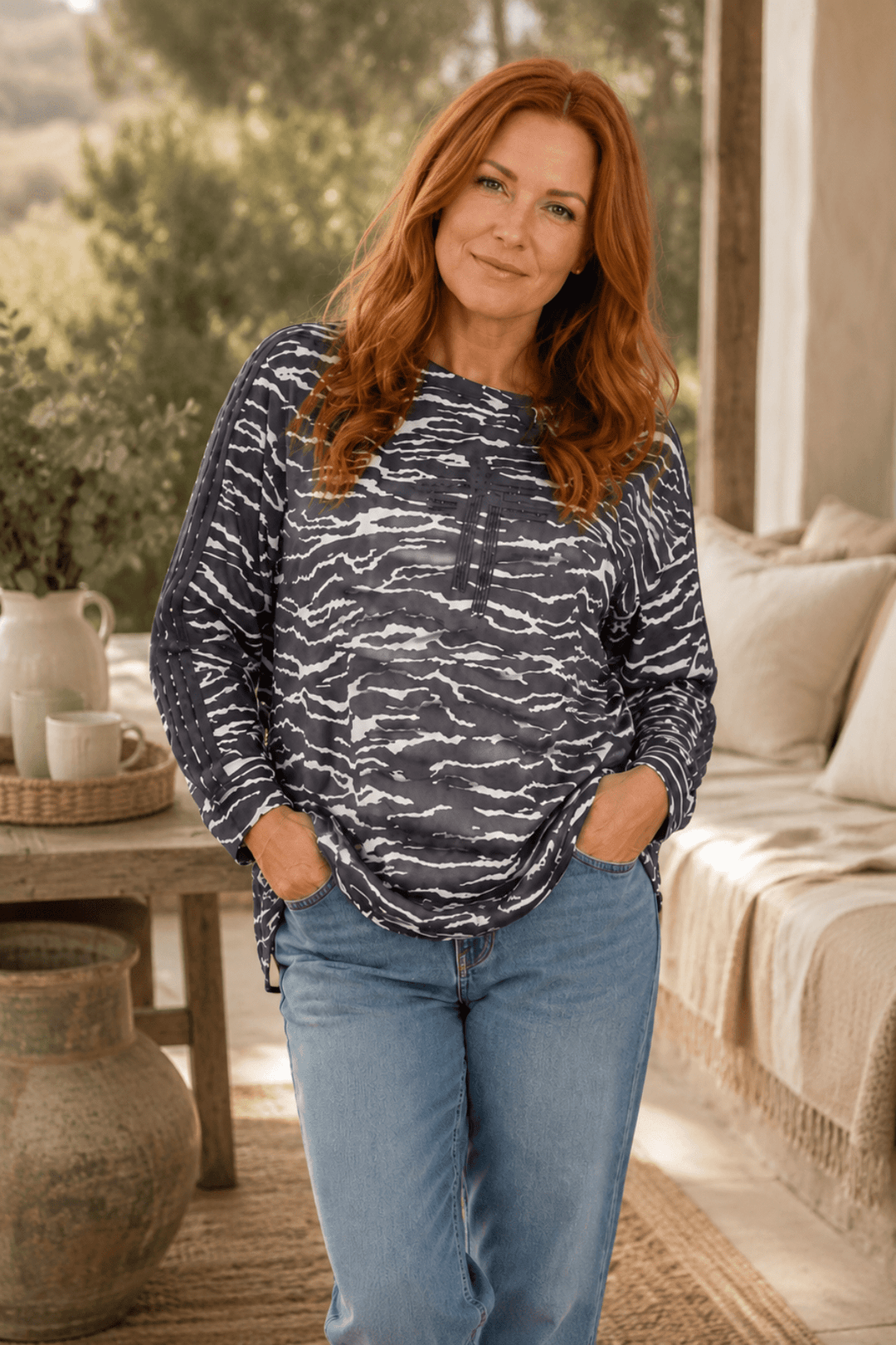 Zebra Print Sweat Top - Slate/Ivory - TT16 - Pizazz BoutiqueTwo-T's