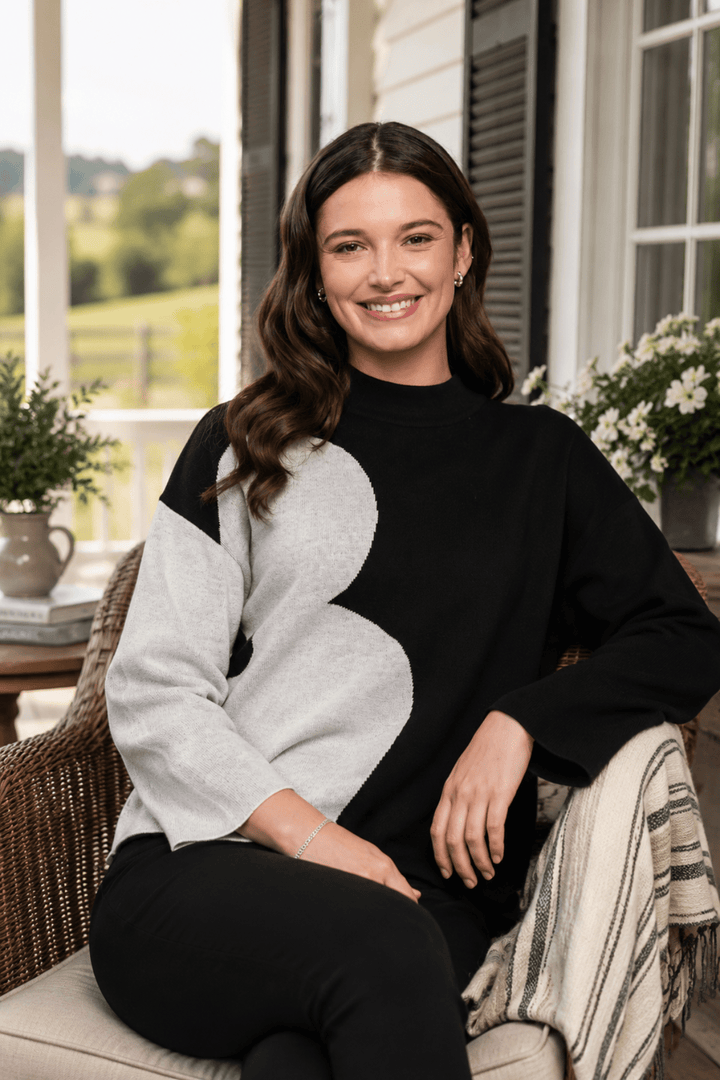 Zip Code Sweater - Mono Flower - F40 - Pizazz BoutiqueFoil
