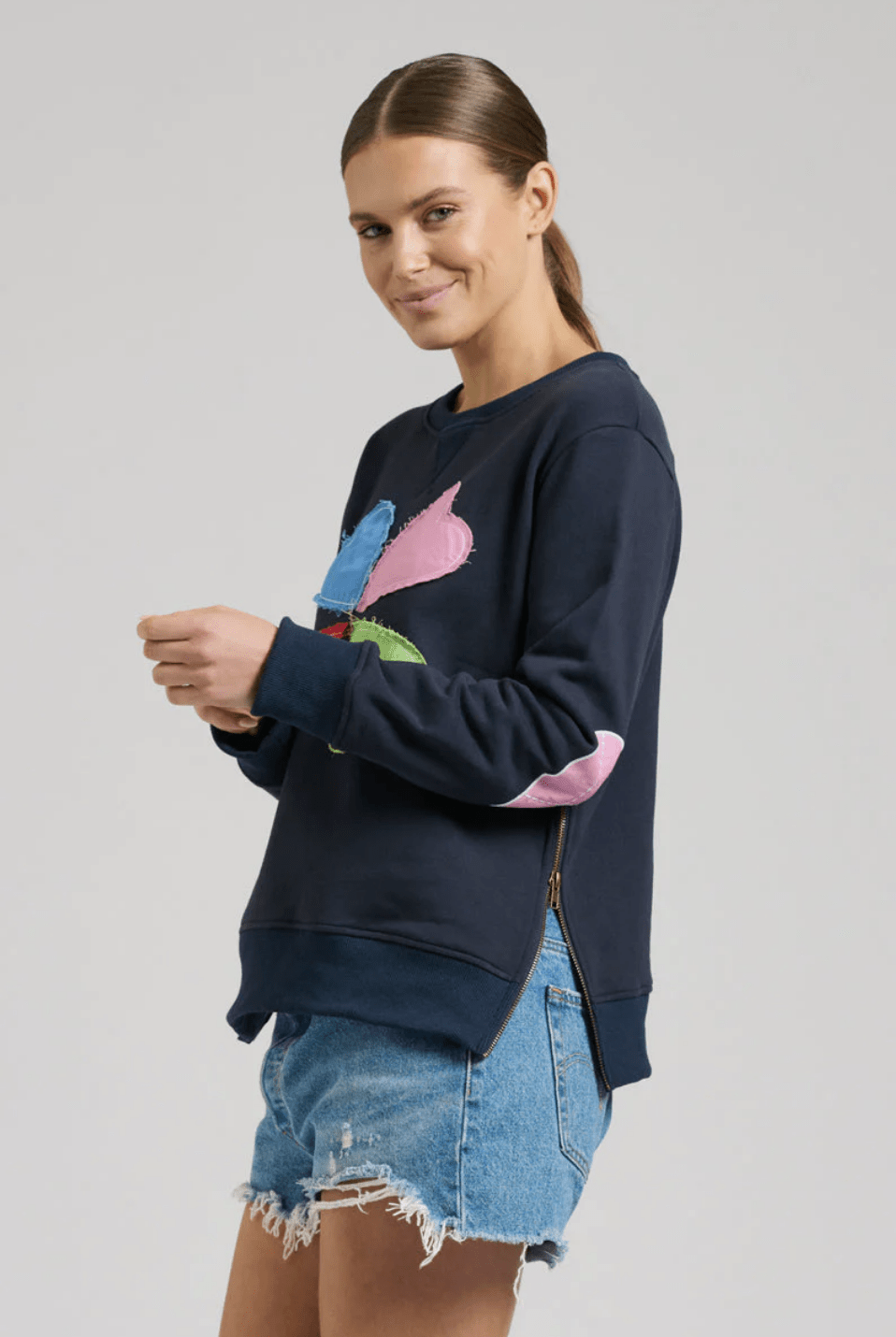 Zip Side Cotton Sweatshirt - French Navy Hearts - ES1 - Pizazz BoutiqueEST 1971