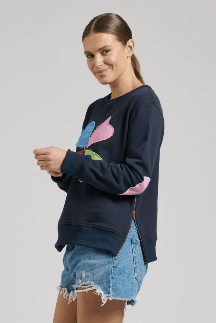 Zip Side Cotton Sweatshirt - French Navy Hearts - ES1 - Pizazz BoutiqueEST 1971