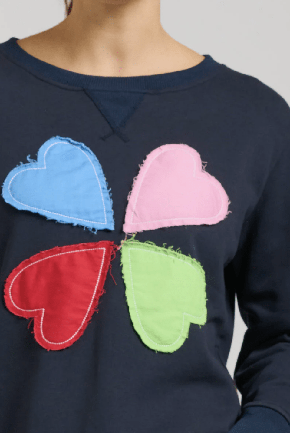 Zip Side Cotton Sweatshirt - French Navy Hearts - ES1 - Pizazz BoutiqueEST 1971