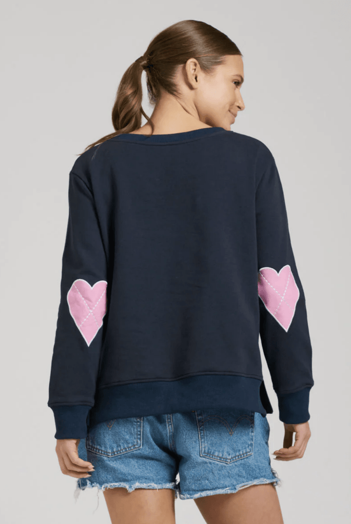 Zip Side Cotton Sweatshirt - French Navy Hearts - ES1 - Pizazz BoutiqueEST 1971