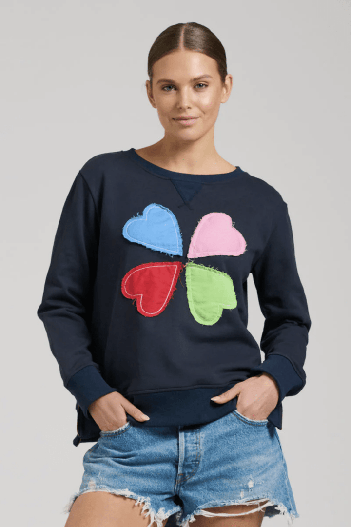 Zip Side Cotton Sweatshirt - French Navy Hearts - ES1 - Pizazz BoutiqueEST 1971