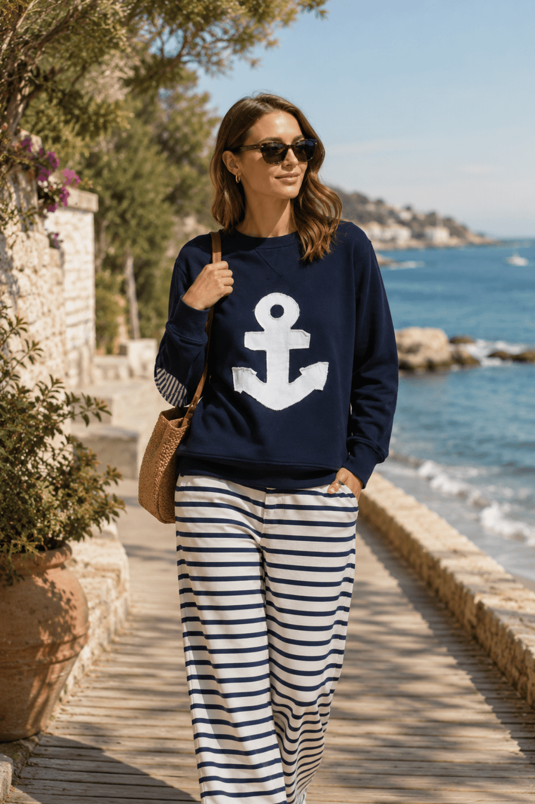 Zip Side Nautical Sweatshirt - Navy - EST5 - Pizazz BoutiqueEST 1971