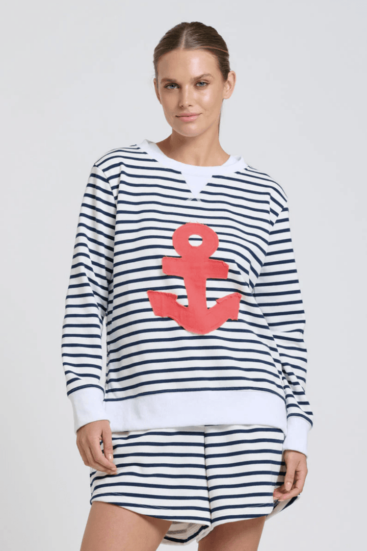 Zip Side Nautical Sweatshirt - Stripe - EST5 - Pizazz BoutiqueEST 1971