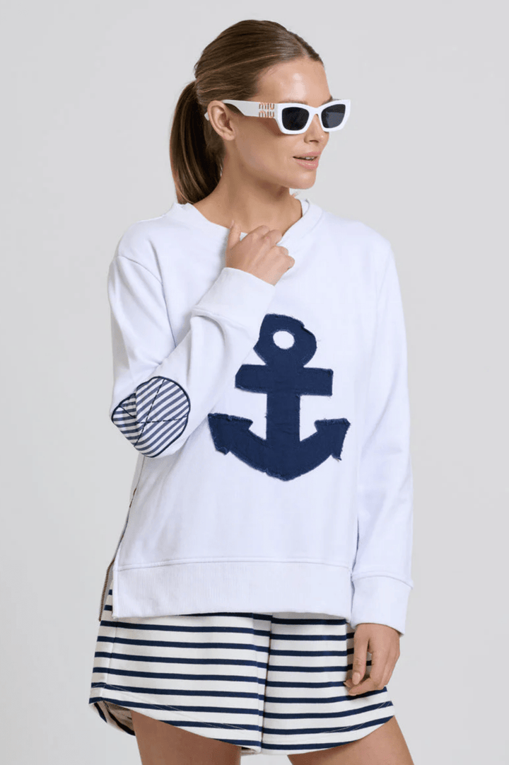 Zip Side Nautical Sweatshirt - White - EST5 - Pizazz BoutiqueEST 1971