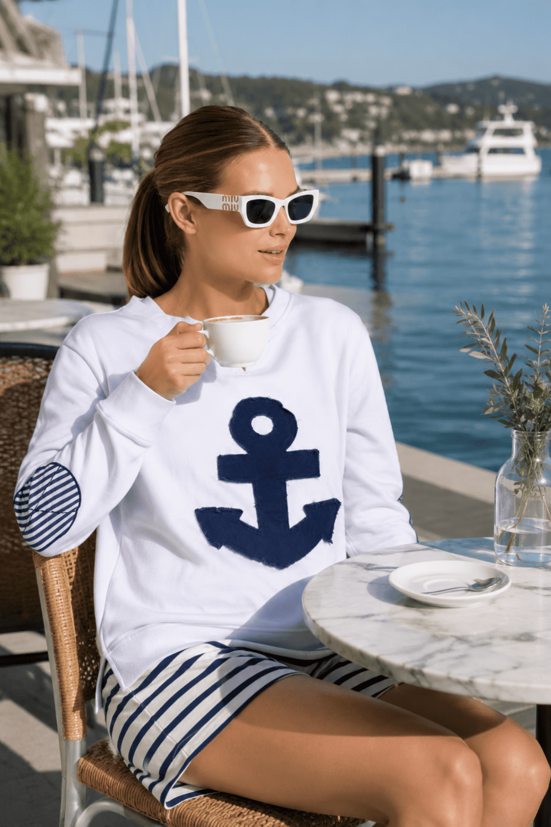 Zip Side Nautical Sweatshirt - White - EST5 - Pizazz BoutiqueEST 1971