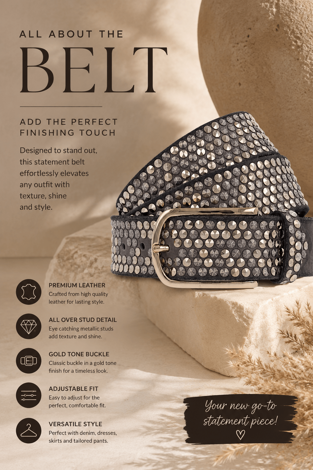 Zoe Belt - Taupe Gold - BB3 - Pizazz BoutiqueB Belt
