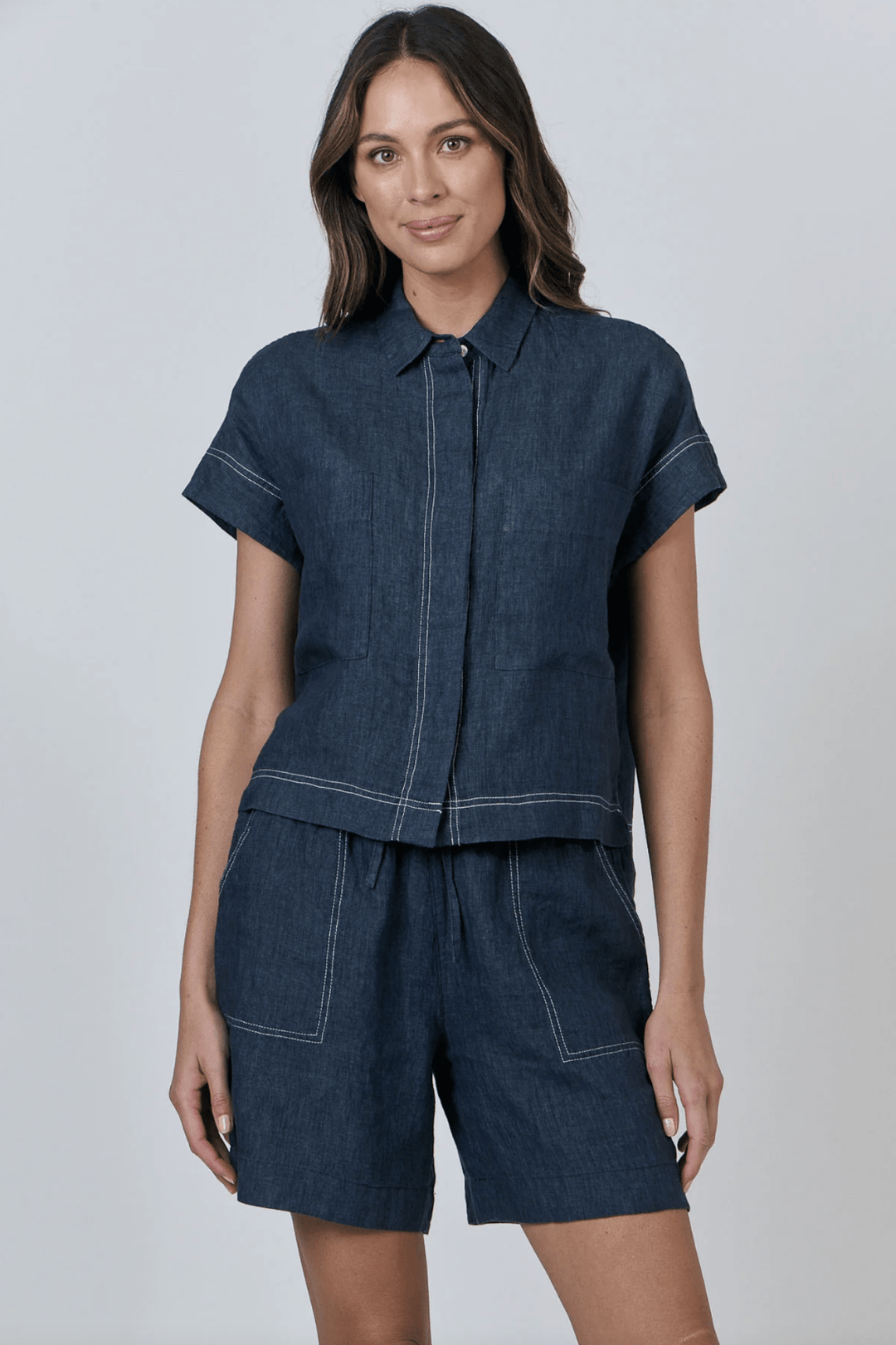 Zoie Linen Shorts - Poseidon - OJ26 - Pizazz BoutiqueNaturals By O & J