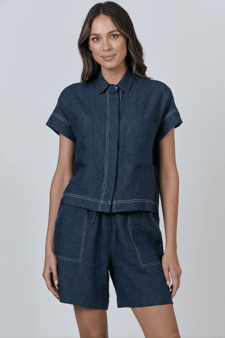 Zoie Linen Shorts - Poseidon - OJ26 - Pizazz BoutiqueNaturals By O & J