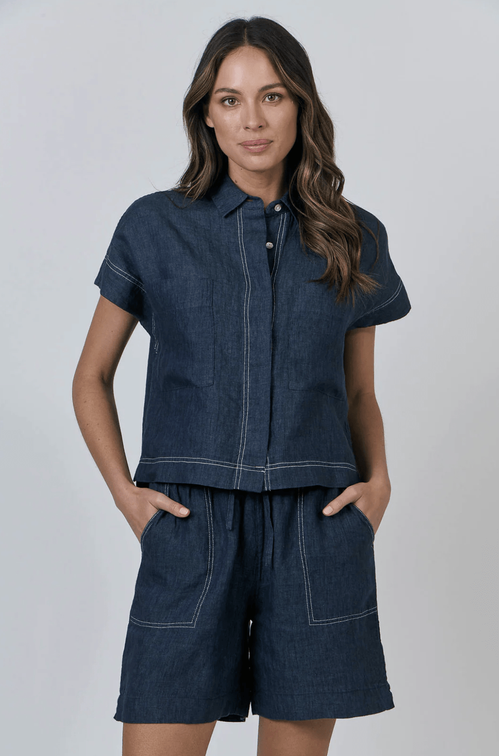 Zoie Linen Shorts - Poseidon - OJ26 - Pizazz BoutiqueNaturals By O & J