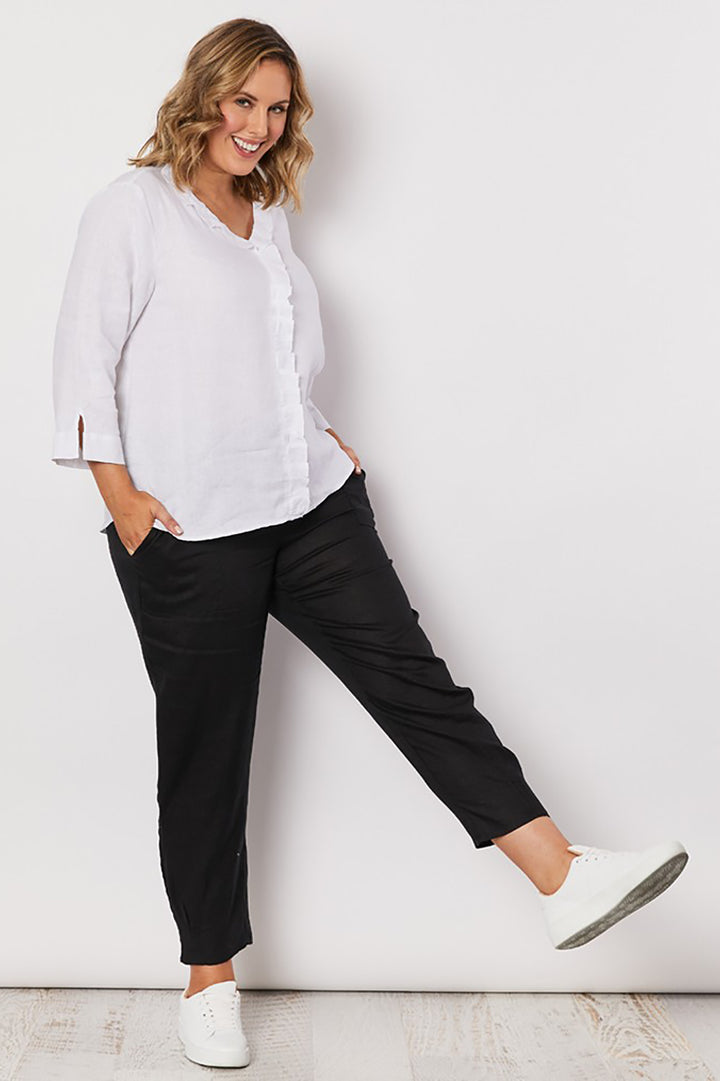 Jersey Waist Linen Pants - Black - GS3