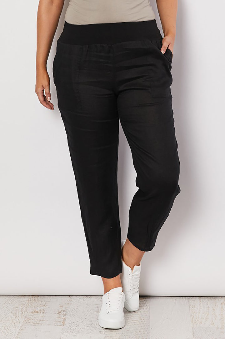 Jersey Waist Linen Pants - Black - GS3