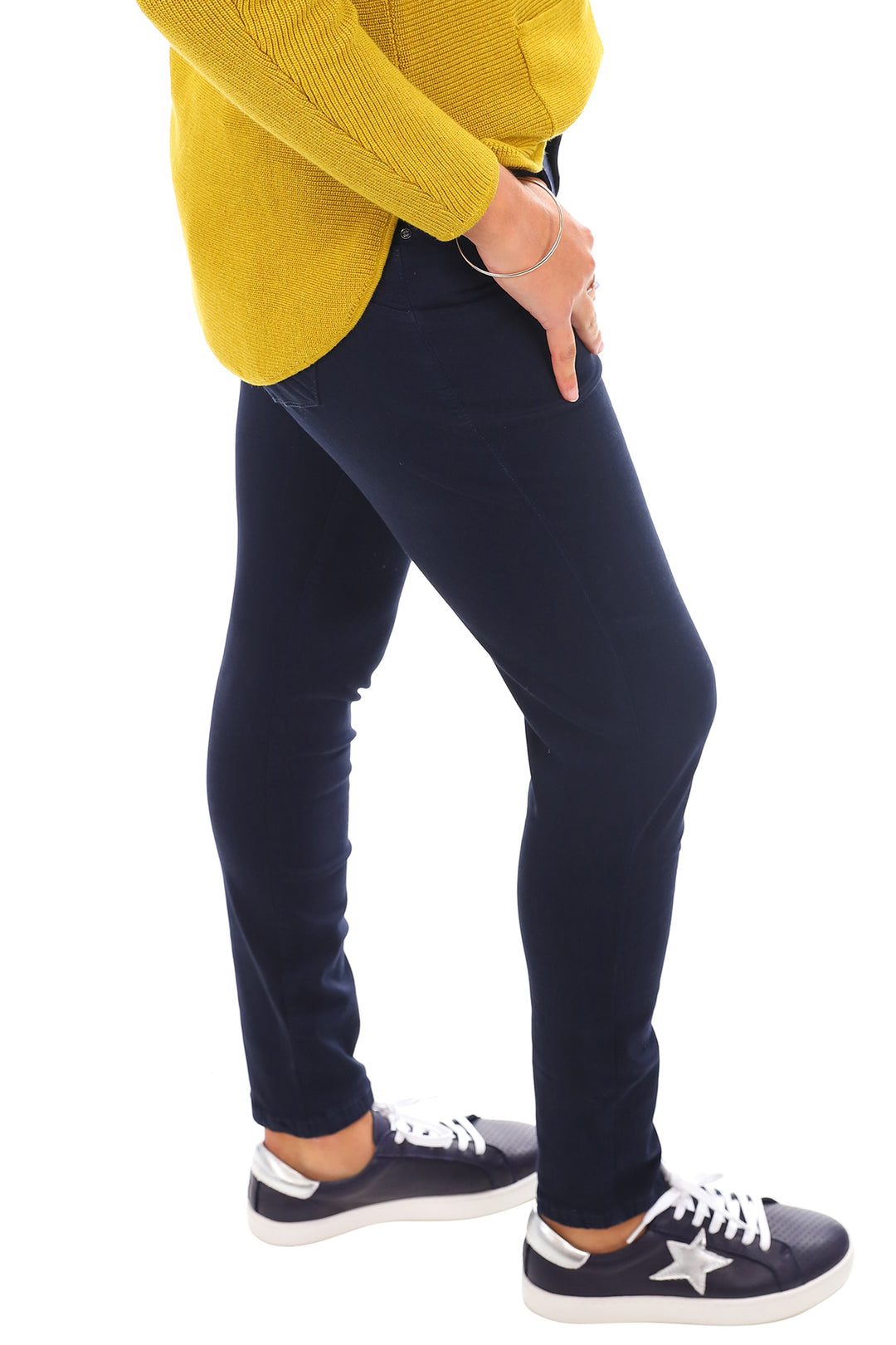 Ana and Lucy high rise jeans in navy, sold and shipped from Pizazz Boutique Nelson Bay women's dresses online Australia side view