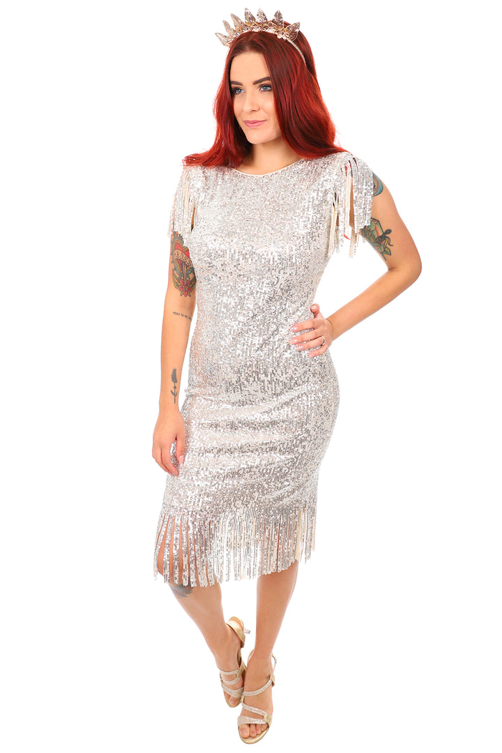 Sparkle Tassel Dress | Cream | FL35