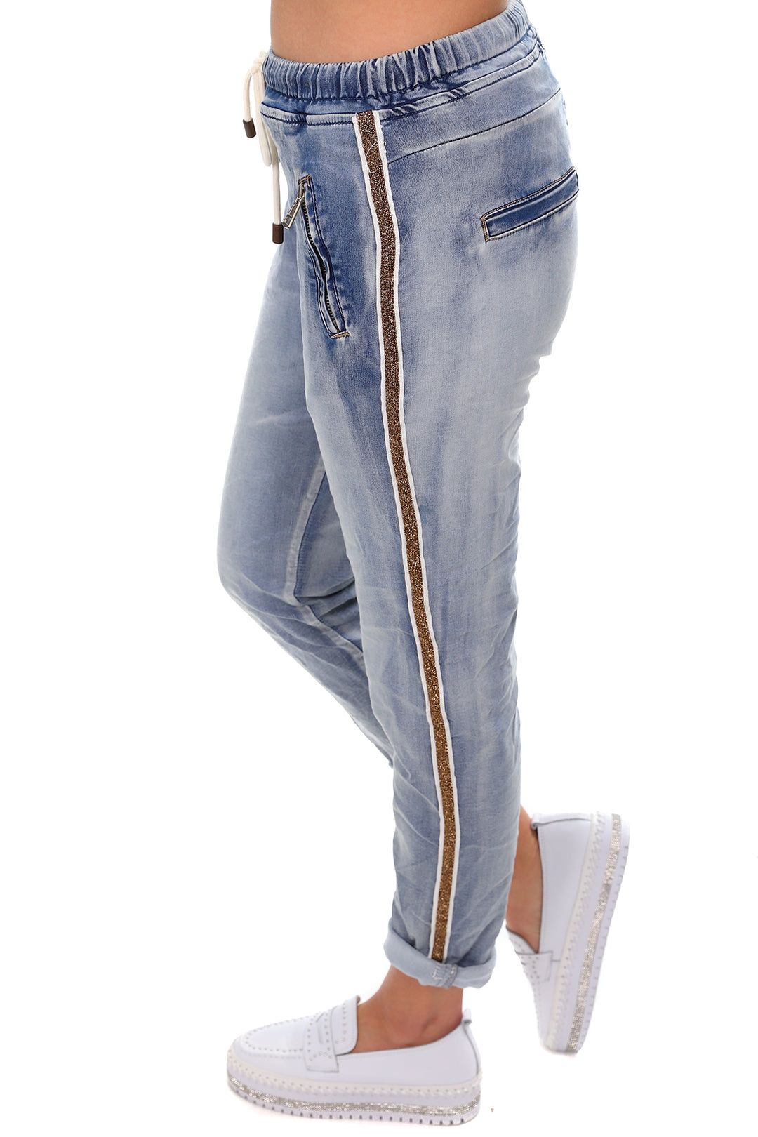 Denim Jogger With Gold Trim | IS3
