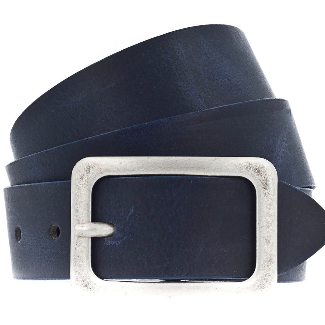 Square Buckle Leather Belt | Navy | V1
