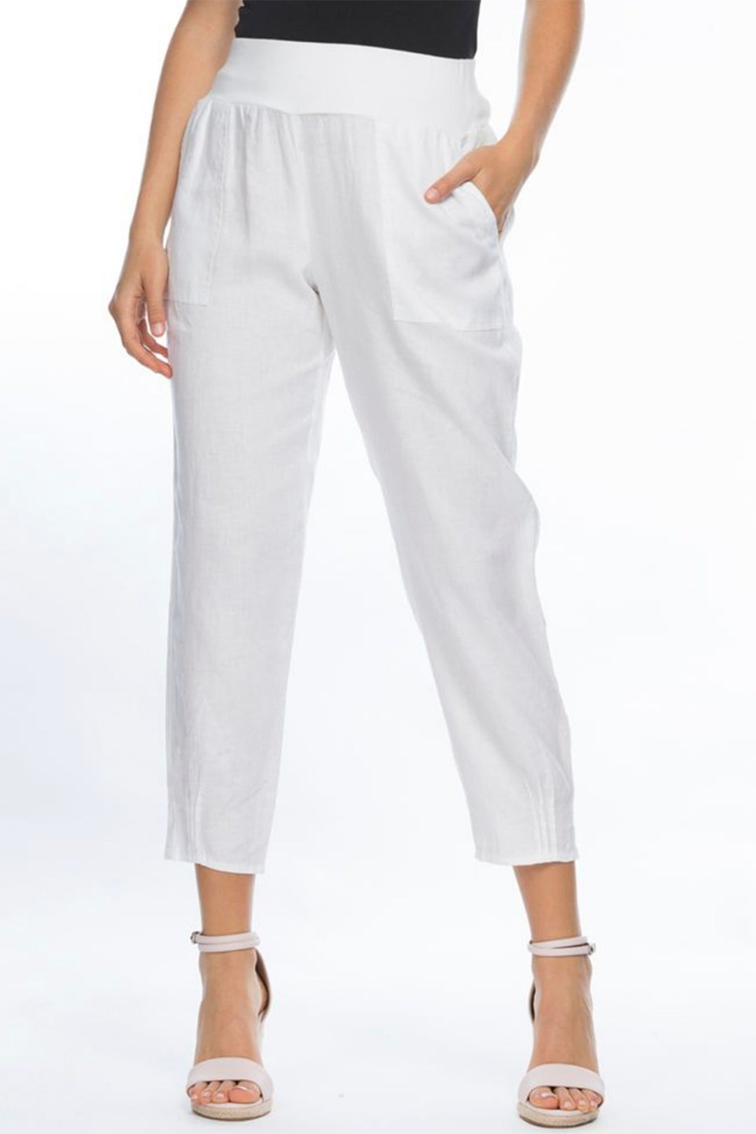 Jersey Waist Linen Pants | White | GS3