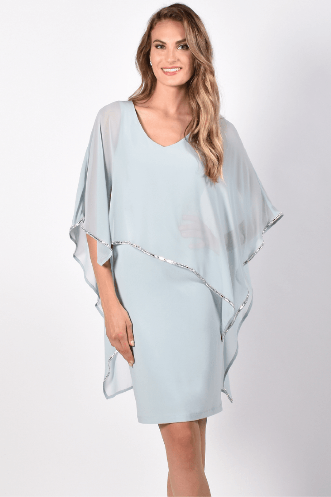 Aqua mist chiffon layer dress by Frank Lyman, sold and shipped from Pizazz Boutique Nelson Bay