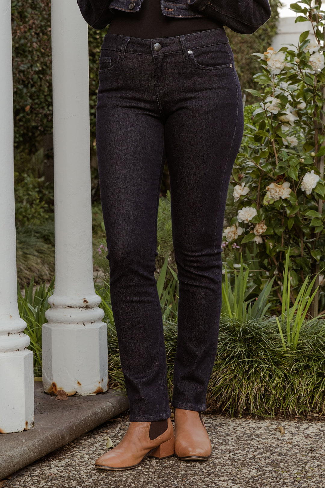 Woman wearing Austen wash jeans by NEW LONDON JEANS, sold and shipped from Pizazz Boutique Nelson Bay women's dresses online Australia