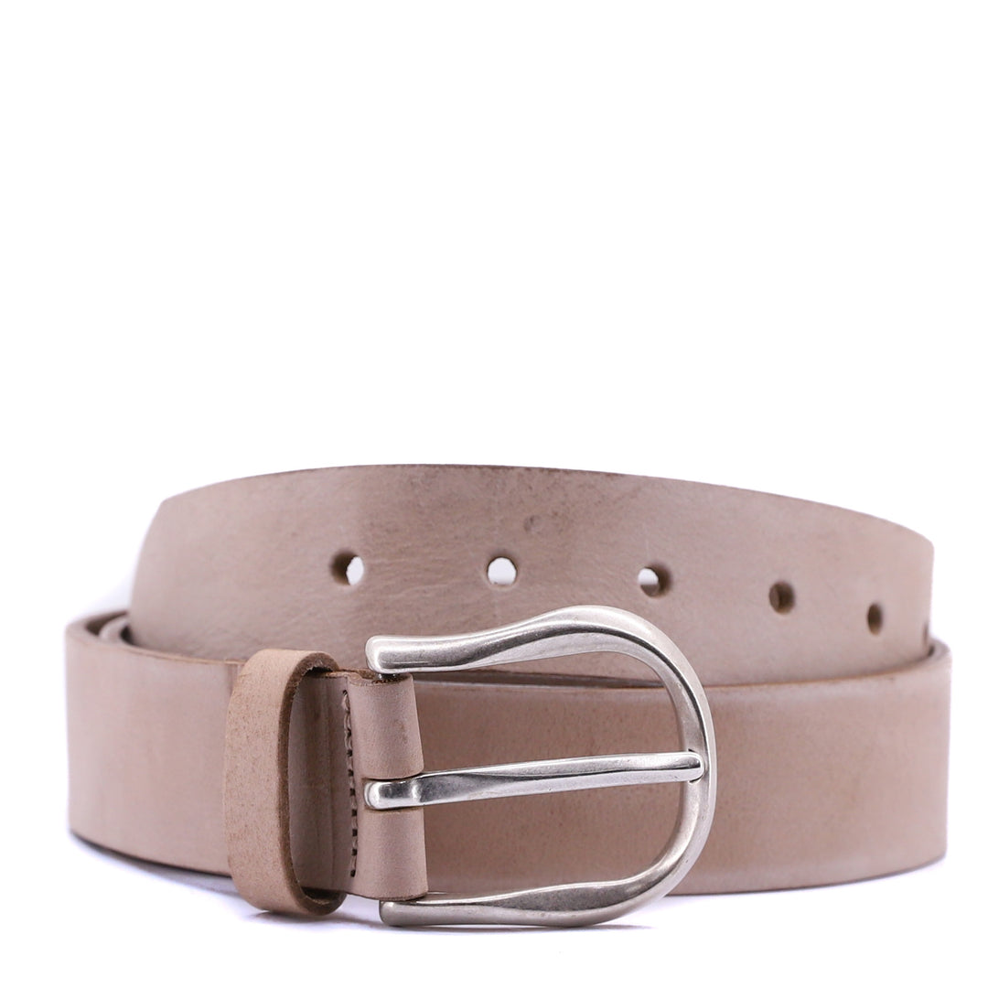 Polished Silver Buckle Belt | Taupe