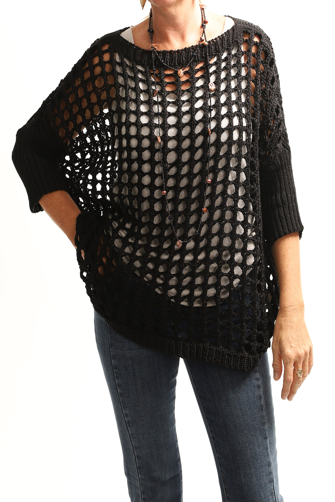 Boho crochet black top by Cindy-G, sold and shipped from Pizazz Boutique Nelson Bay women's dresses online Australia