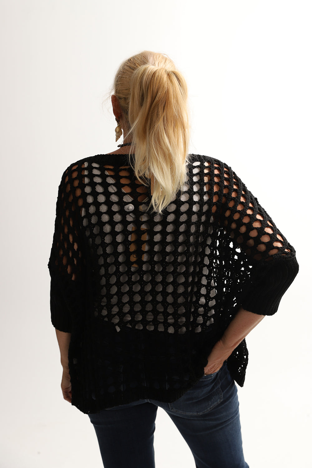 Boho crochet black top by Cindy-G, sold and shipped from Pizazz Boutique Nelson Bay women's dresses online Australia