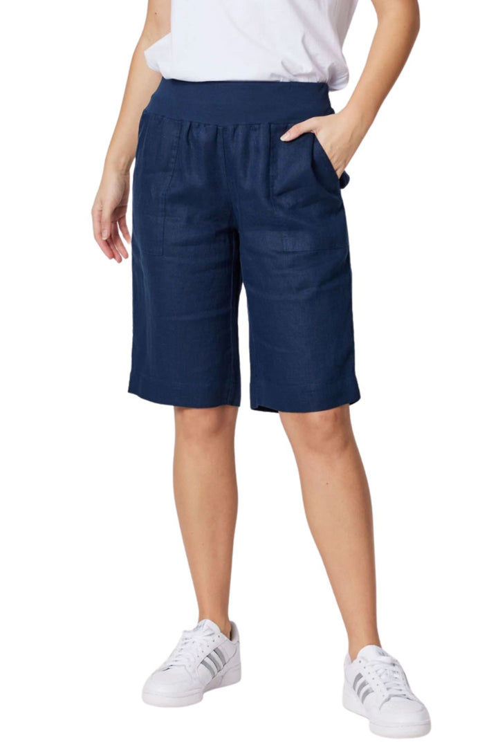 Jersey Waist Linen Shorts - Navy - GS8