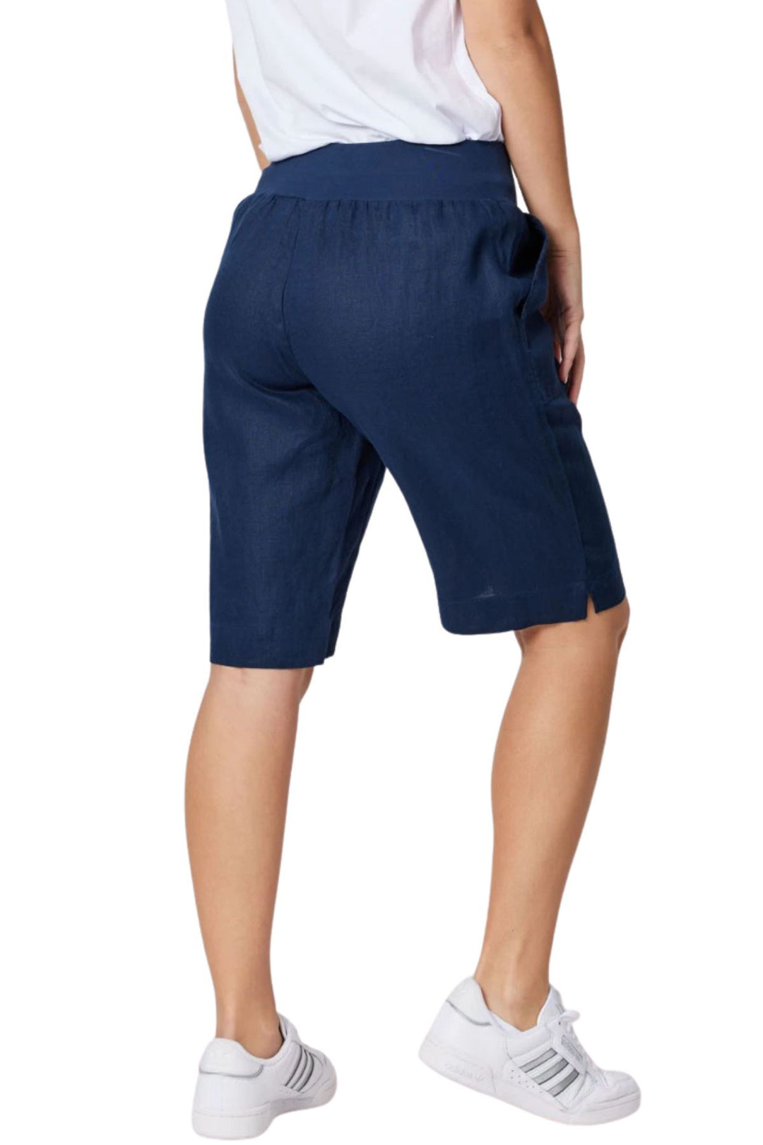 Jersey Waist Linen Shorts - Navy - GS8