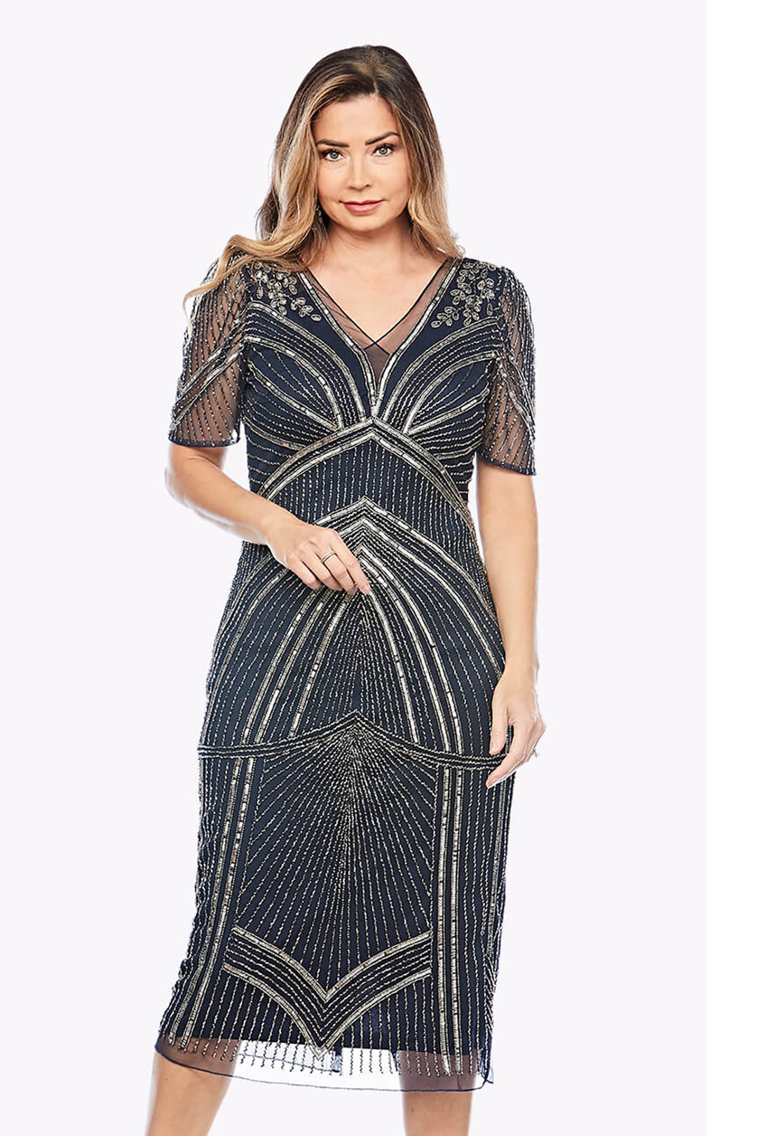Beaded Queen Dress in midnight by Jess Harper, sold and shipped from Pizazz Boutique Nelson Bay women's dresses online Australia