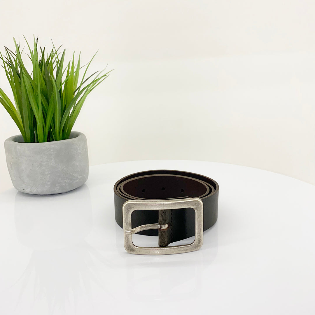 Square Buckle Leather Belt | Chocolate | V1