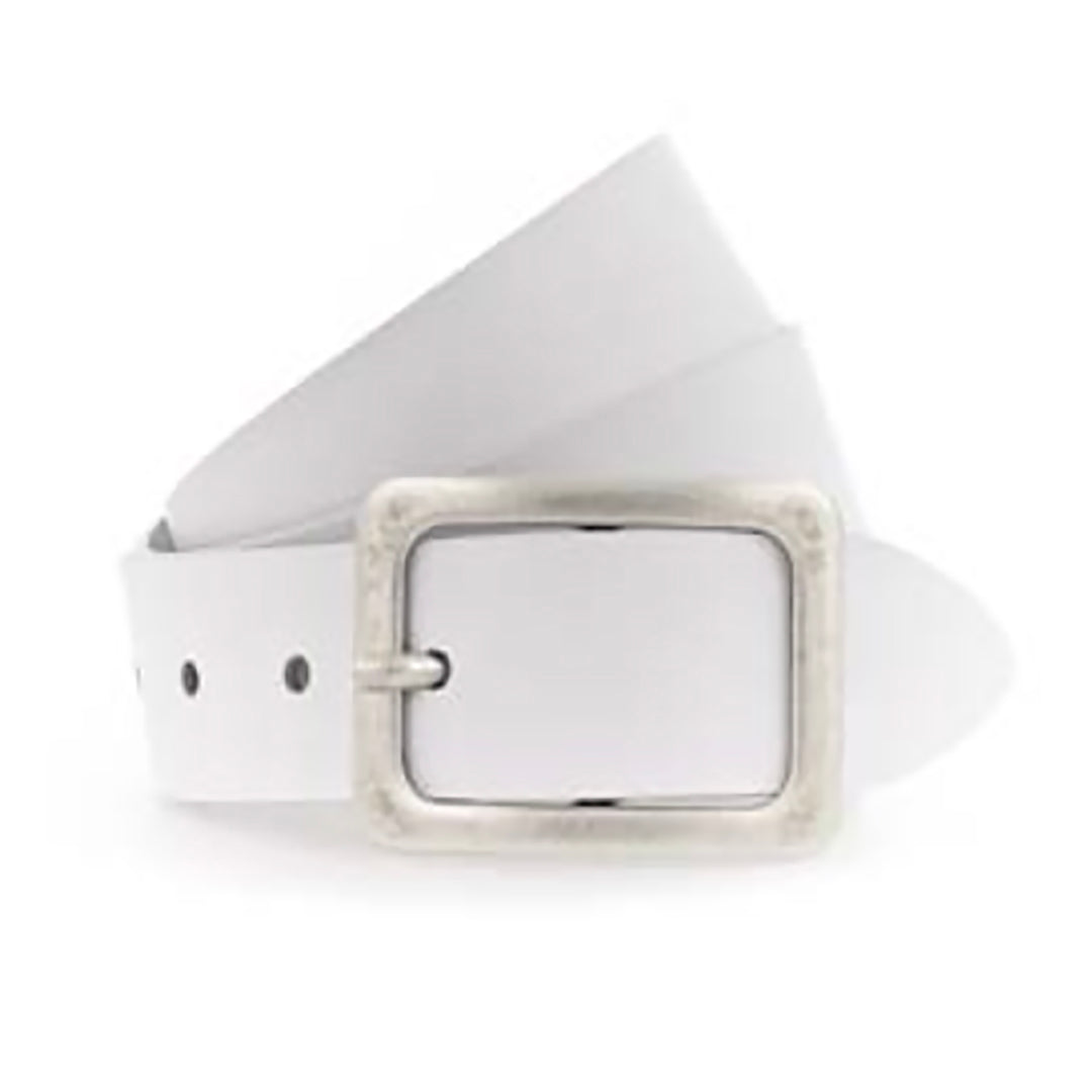 Square Buckle Leather Belt | White | V1